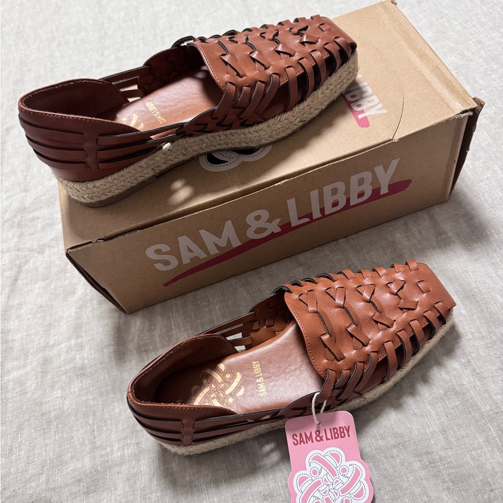 Sam & Libby Tan leather sandals espadrille